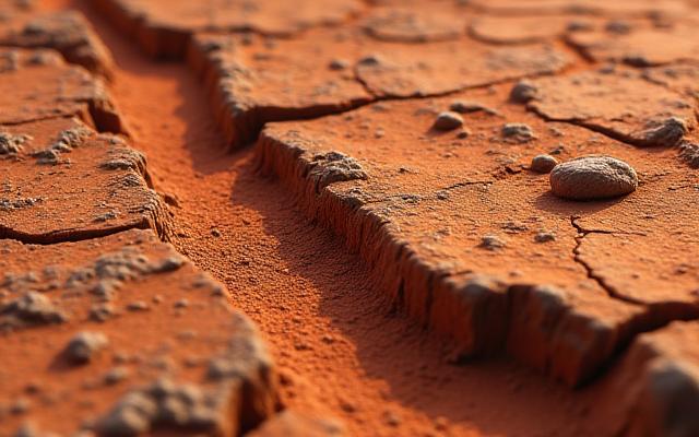 화성 표면의 붉은 지형과 로버.